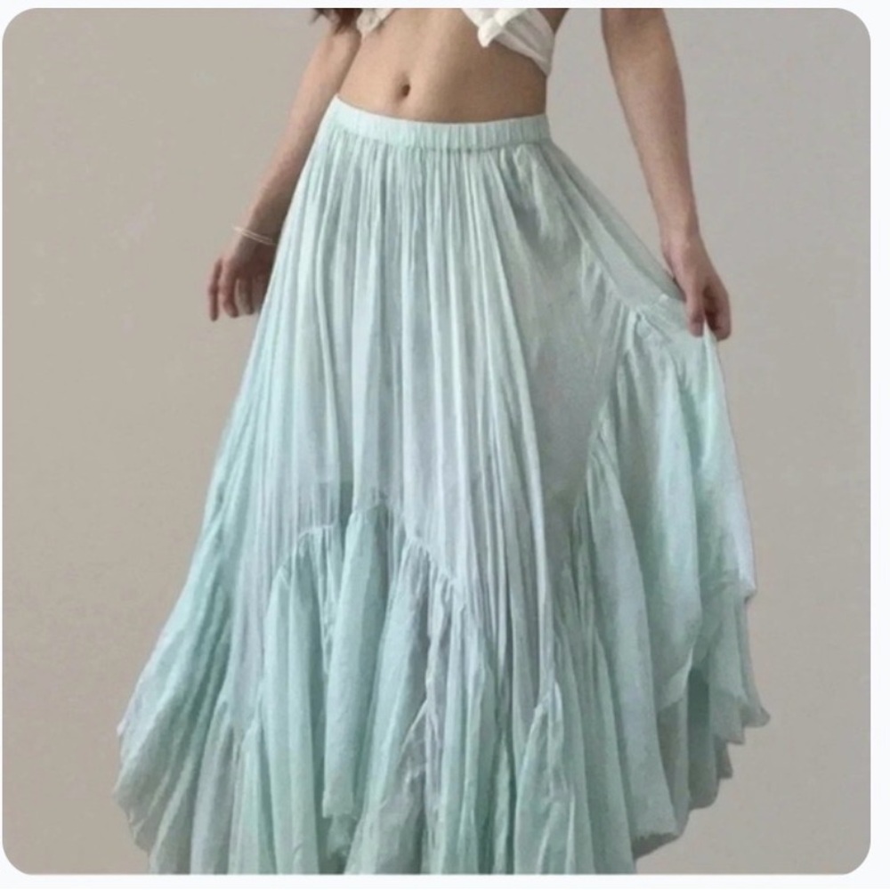 FP FreePeople One Asymmetrical Handkerchief Hem Maxi Skirt in Mint